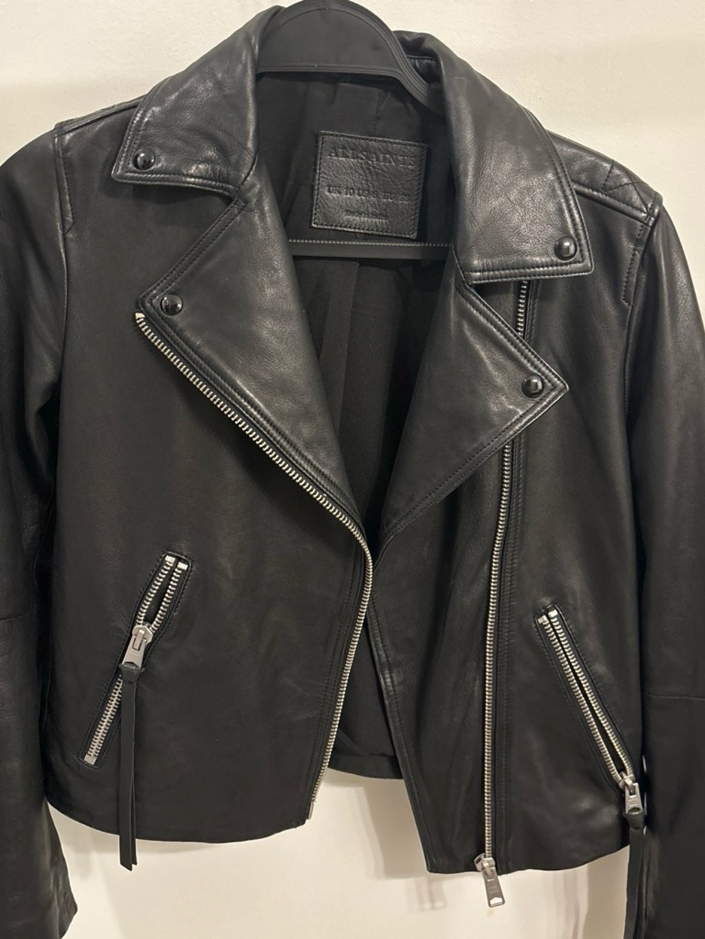 AllSaints Black Leather Moto Jacket with Silver hardware